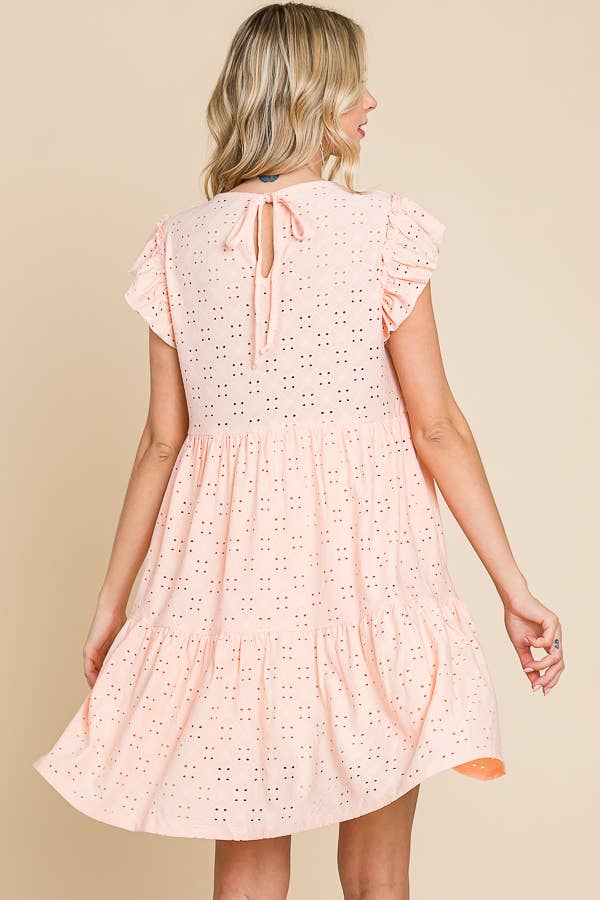 BabyDoll Tiered Mini Ruffle Sleeve Dress: / BUTTER CREAM
