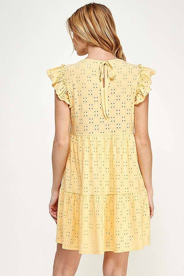 BabyDoll Tiered Mini Ruffle Sleeve Dress: / BUTTER CREAM