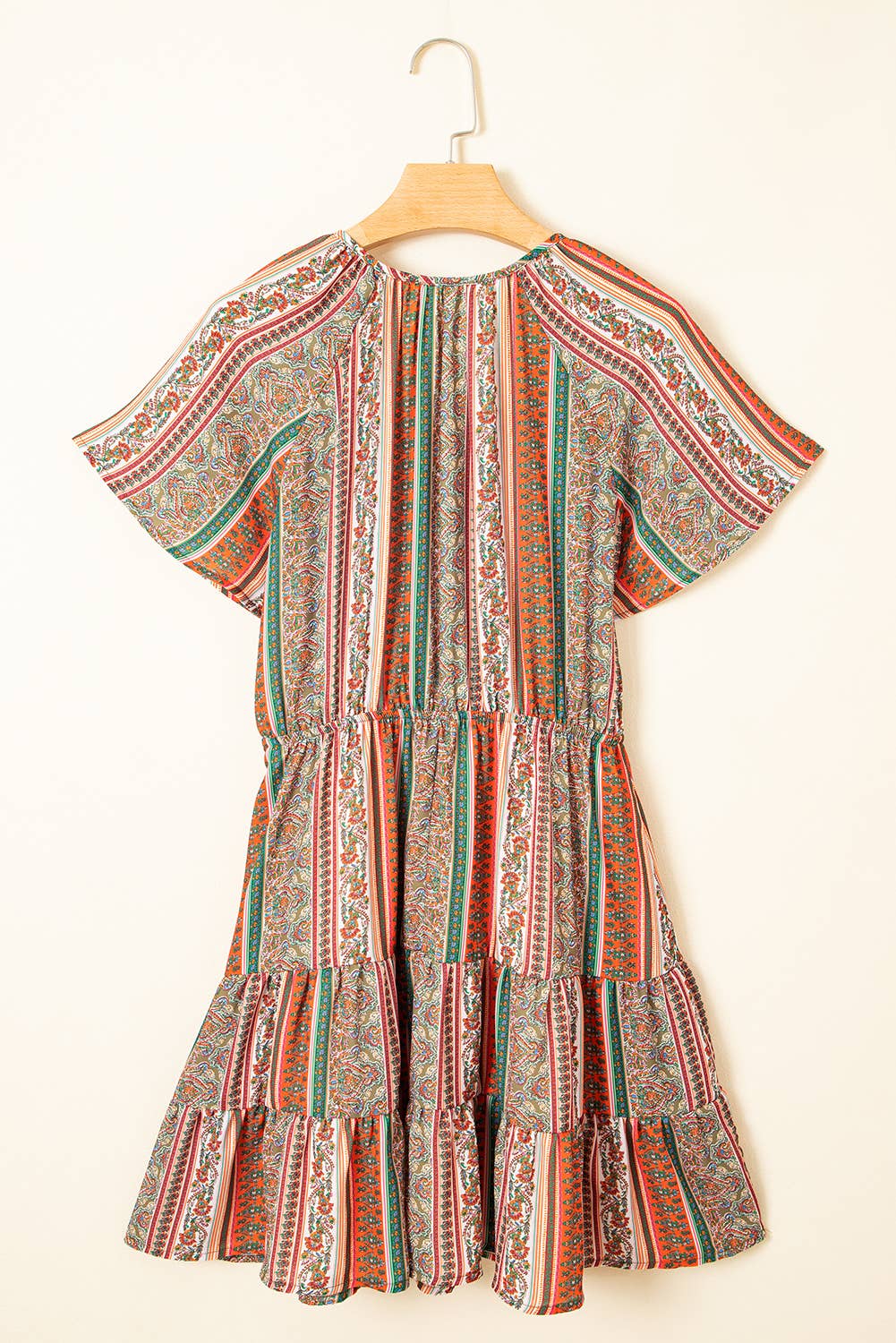 Bohemian Floral Print Buttoned V Neck Ruffle Tiered Dress