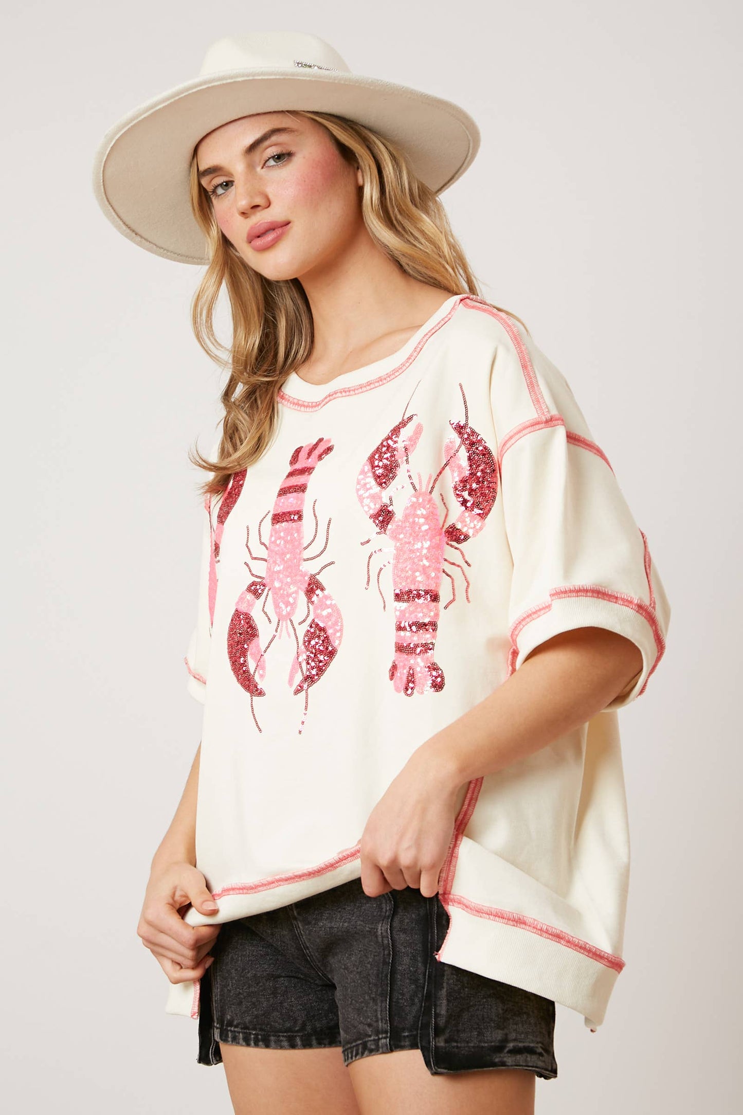 Sequin Crawfish French Terry Top