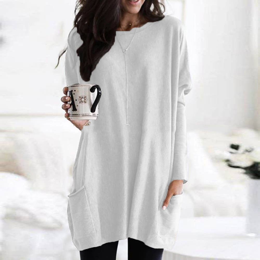 Dress Long Sleeve Round Neck Loose Top: CAMEL
