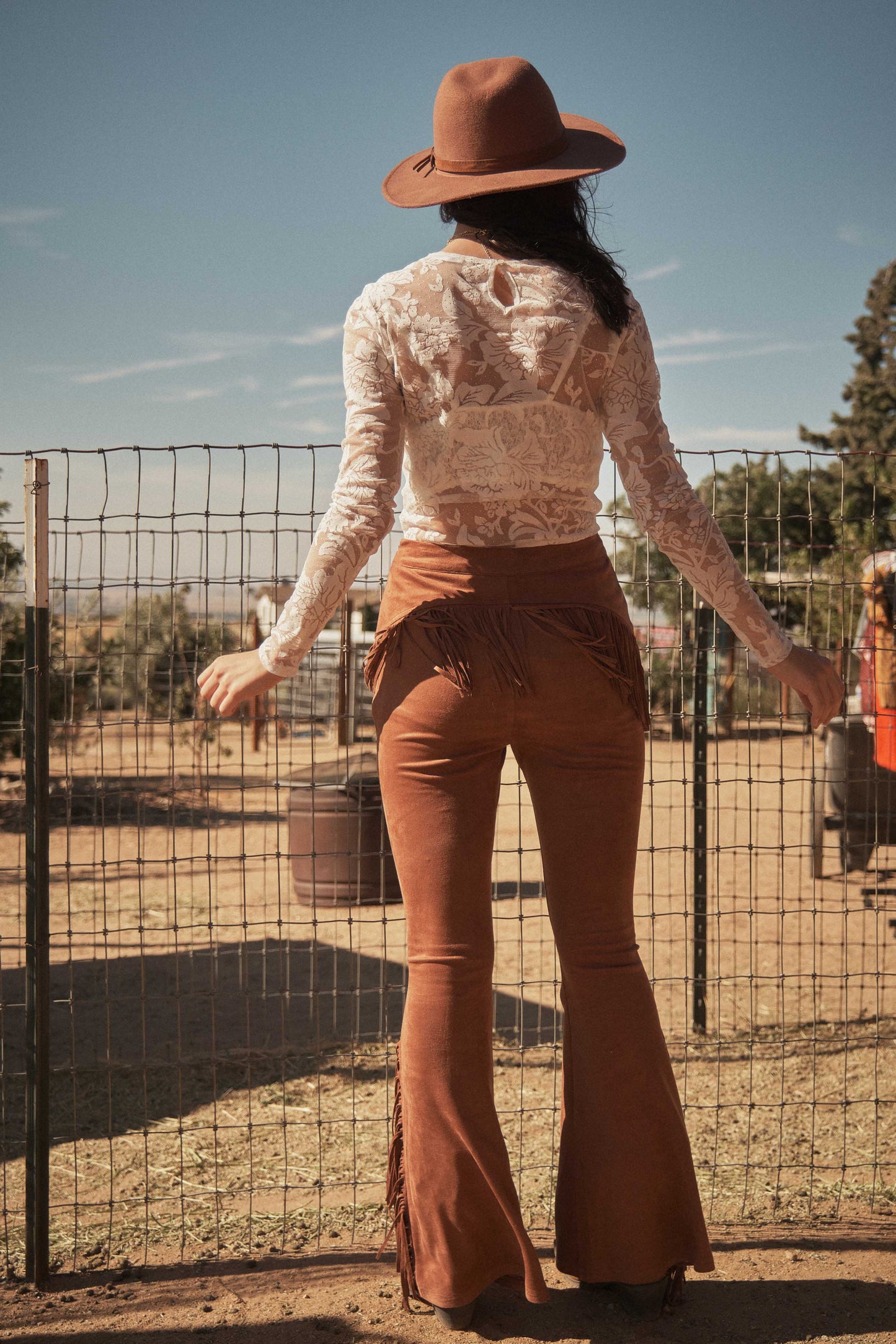 Faux Suede Fringe Leg and Back Bell Bottom / BIO62007