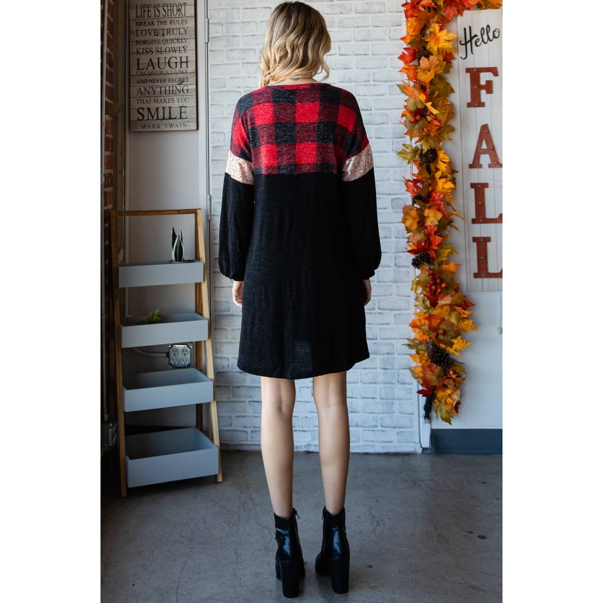 Checker Contrast Sequins Dress