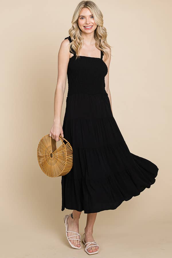 Smocking Tube Tiered Midi Dress: / ALOE GEL