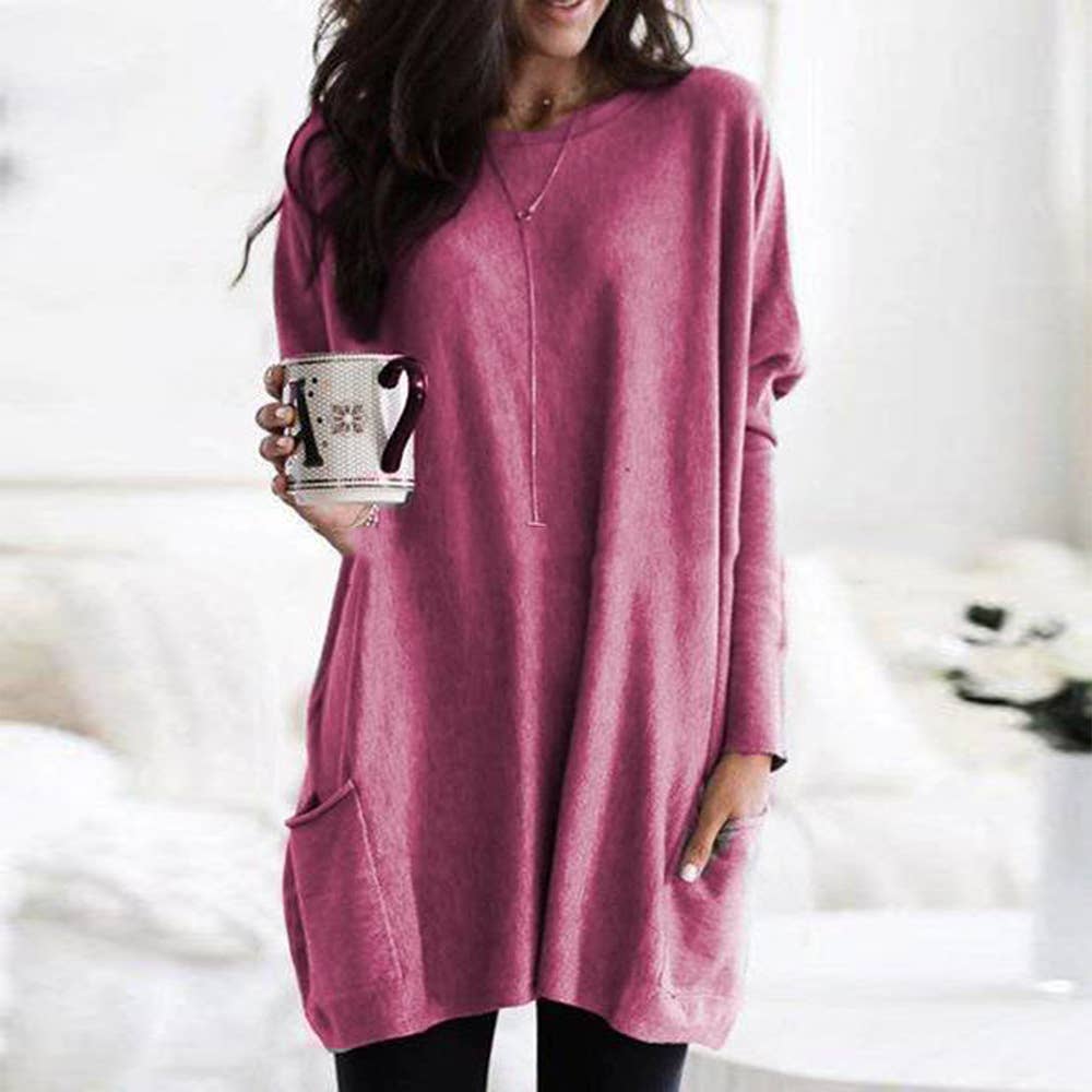 Dress Long Sleeve Round Neck Loose Top: CAMEL