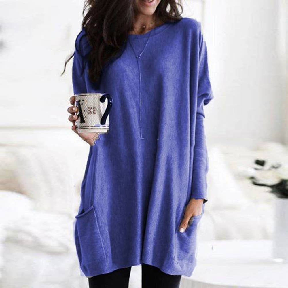 Dress Long Sleeve Round Neck Loose Top: CAMEL