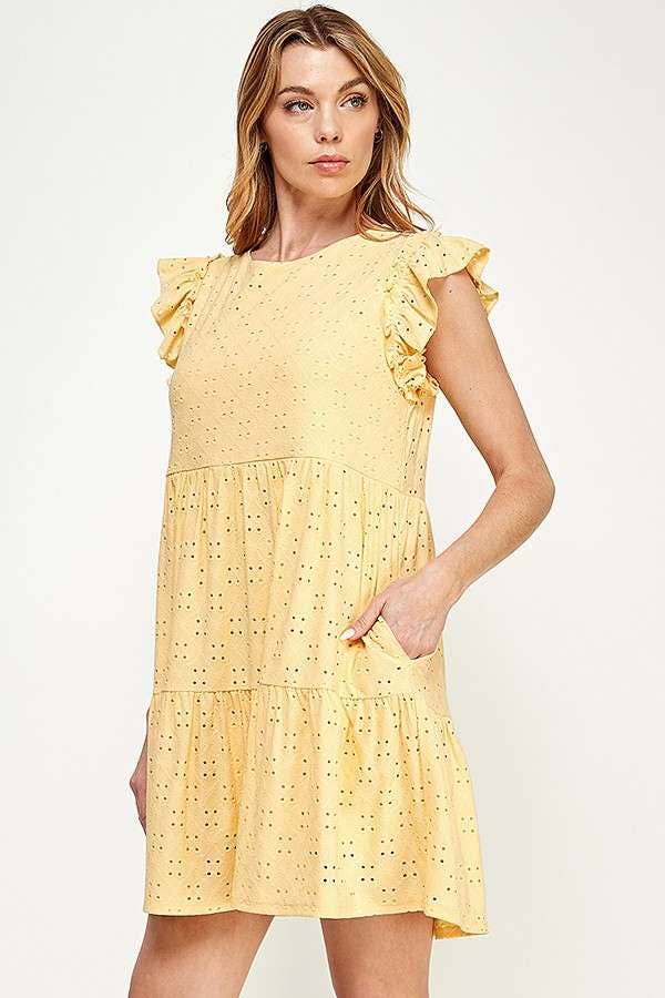 BabyDoll Tiered Mini Ruffle Sleeve Dress: / BUTTER CREAM
