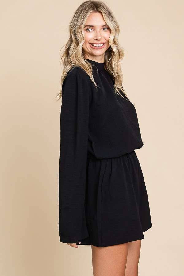 CWR1863L-Mock Neck Bell Sleeve Romper