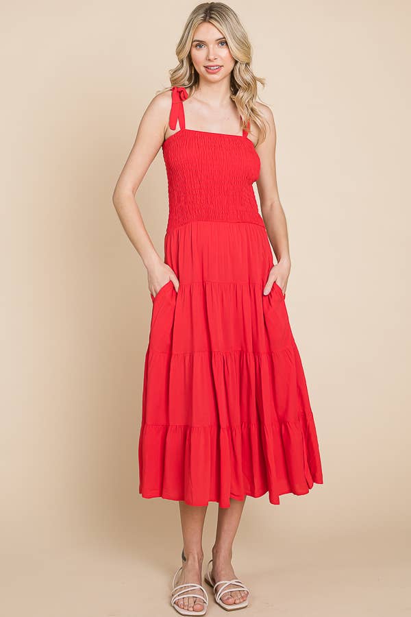 Smocking Tube Tiered Midi Dress: / ALOE GEL