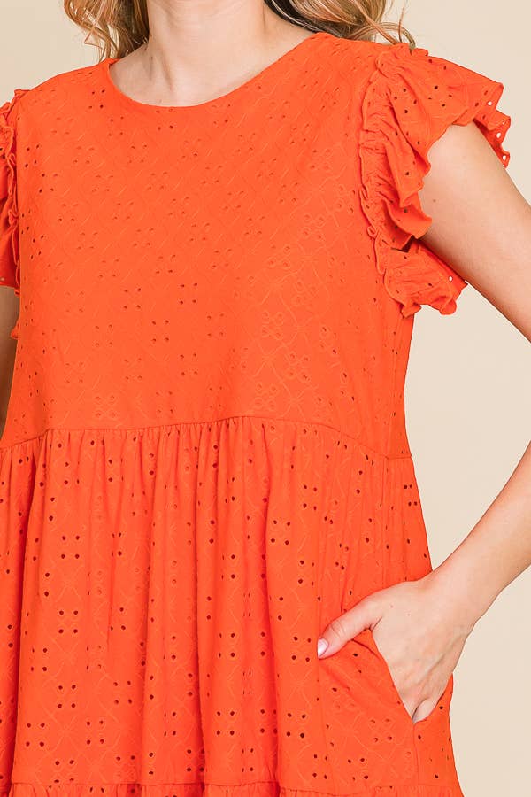 BabyDoll Tiered Mini Ruffle Sleeve Dress: / BUTTER CREAM