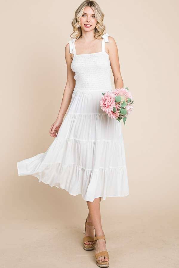 Smocking Tube Tiered Midi Dress: / ALOE GEL