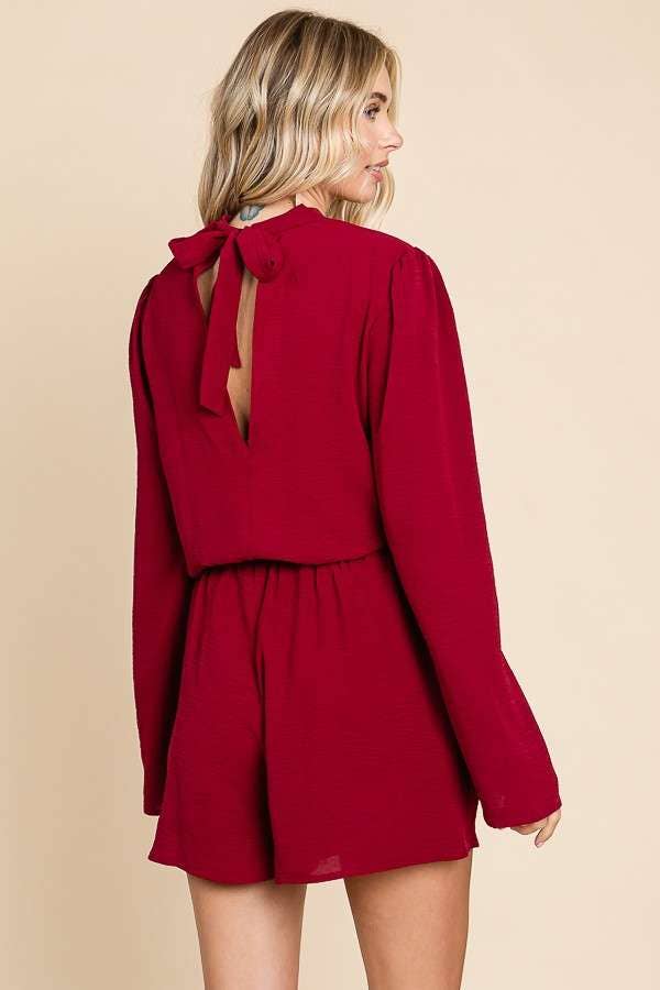 CWR1863L-Mock Neck Bell Sleeve Romper