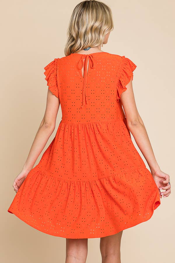 BabyDoll Tiered Mini Ruffle Sleeve Dress: / BUTTER CREAM