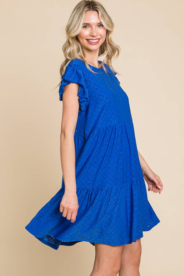 BabyDoll Tiered Mini Ruffle Sleeve Dress: / BUTTER CREAM