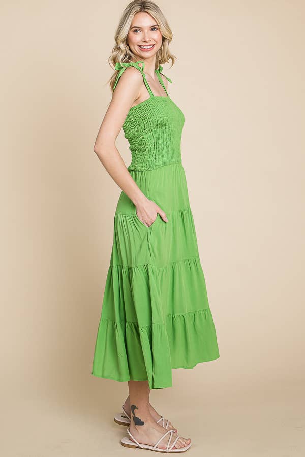 Smocking Tube Tiered Midi Dress: / ALOE GEL