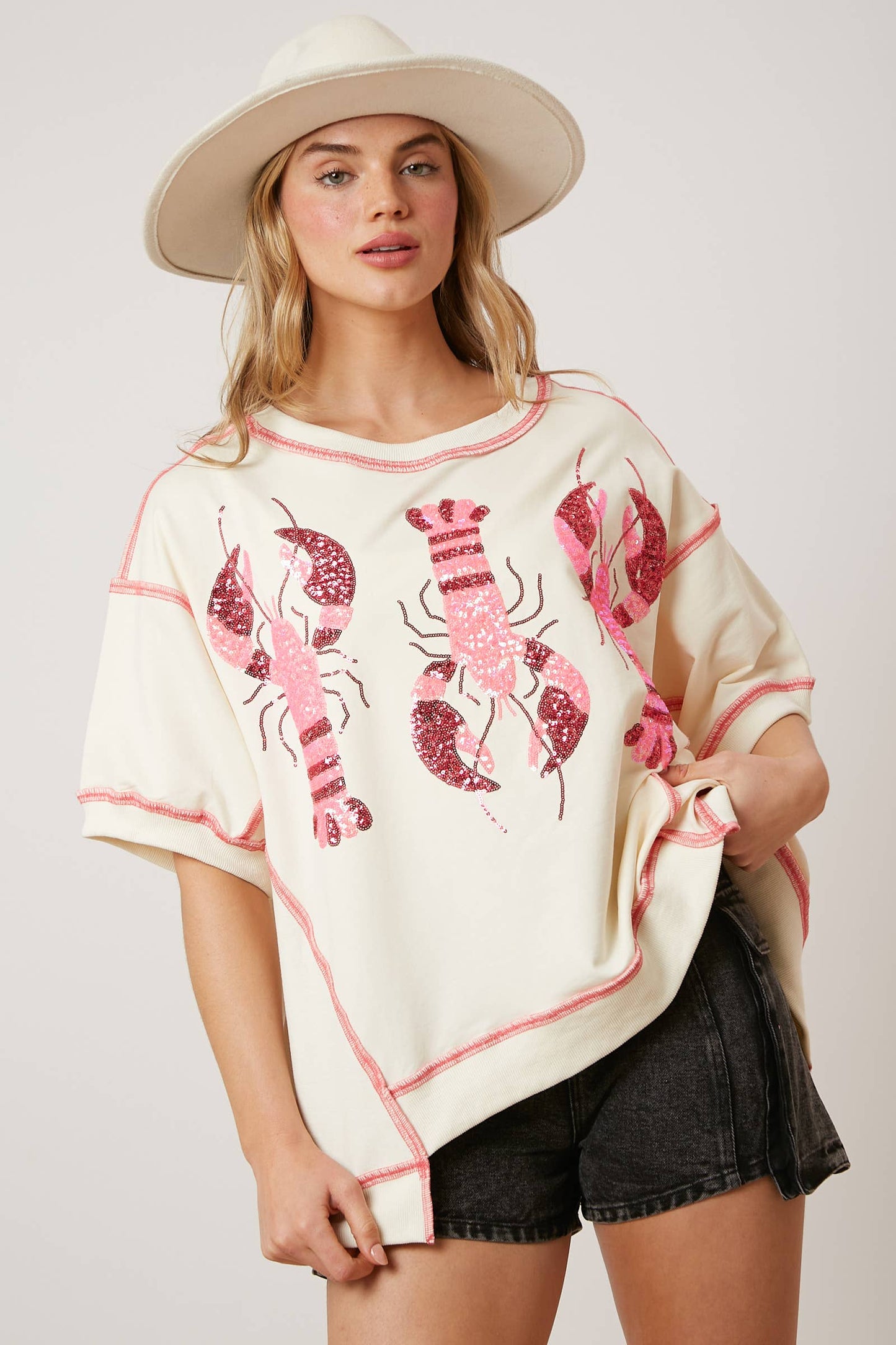 Sequin Crawfish French Terry Top