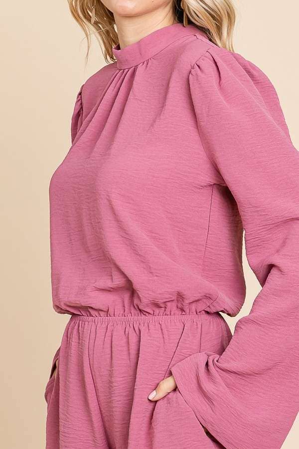 CWR1863L-Mock Neck Bell Sleeve Romper
