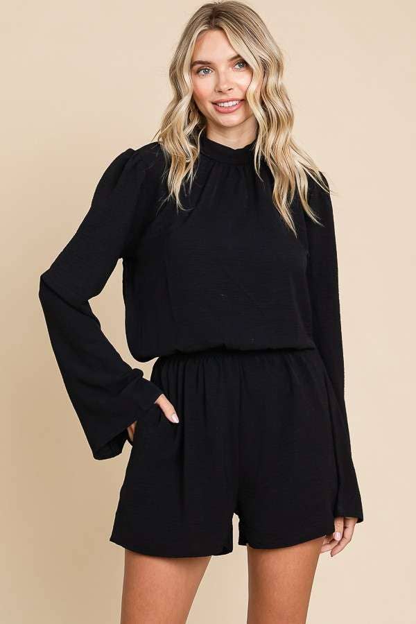 CWR1863L-Mock Neck Bell Sleeve Romper