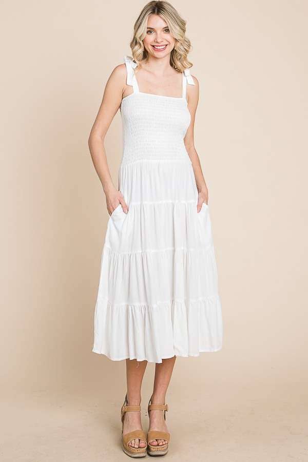 Smocking Tube Tiered Midi Dress: / ALOE GEL