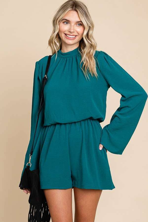 CWR1863L-Mock Neck Bell Sleeve Romper