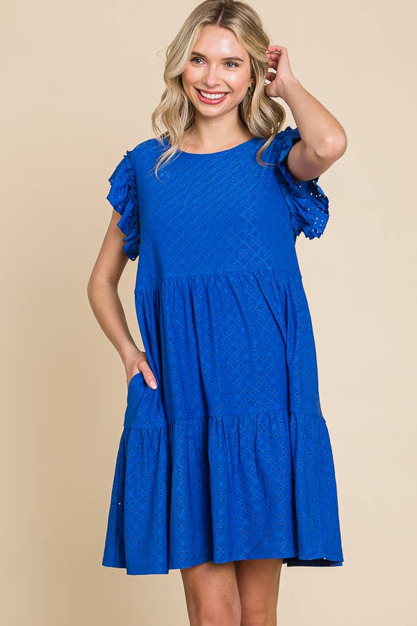 BabyDoll Tiered Mini Ruffle Sleeve Dress: / BUTTER CREAM