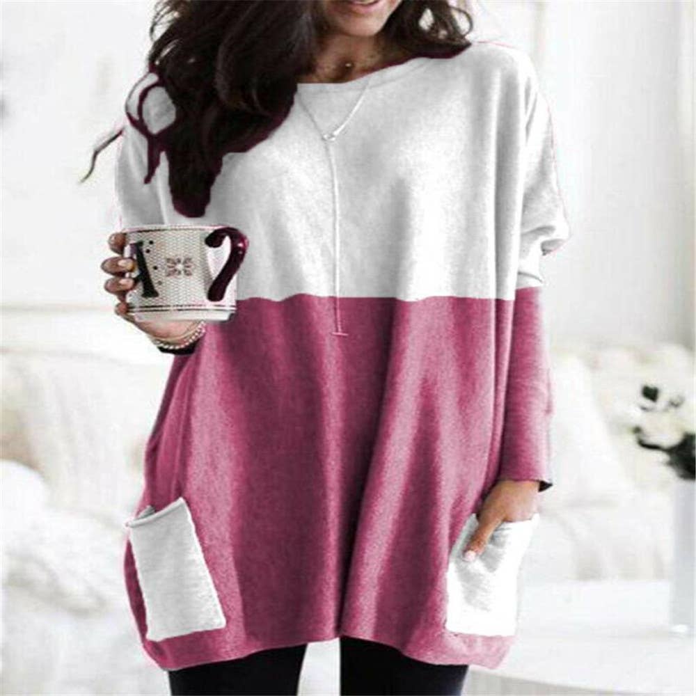 Dress Long Sleeve Round Neck Loose Top: CAMEL
