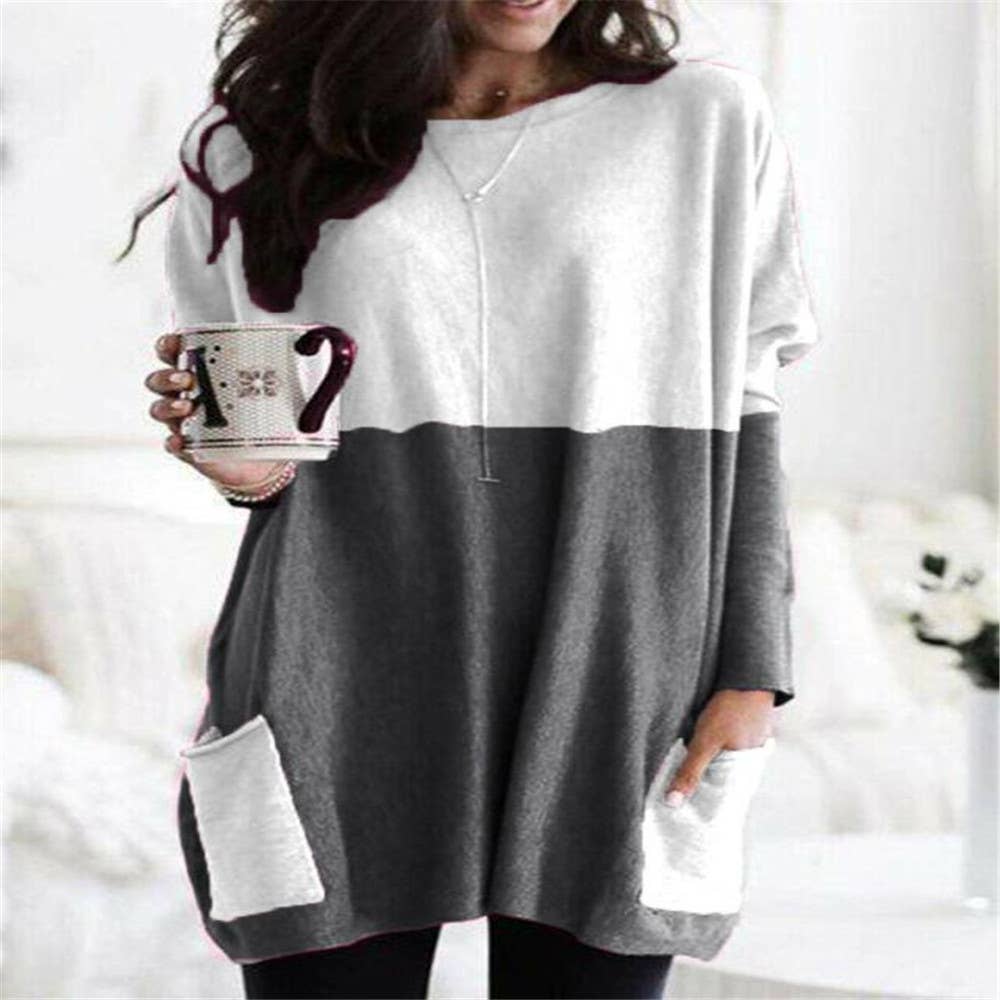 Dress Long Sleeve Round Neck Loose Top: CAMEL