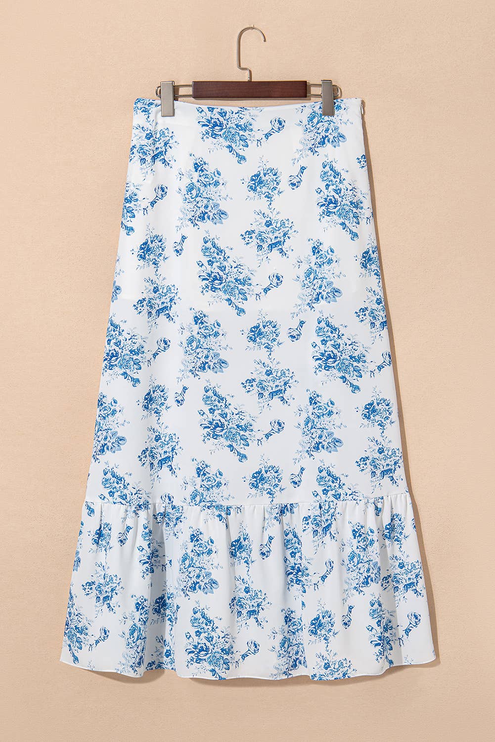 Boho Floral High Waist Ruffle Split Maxi Skirt