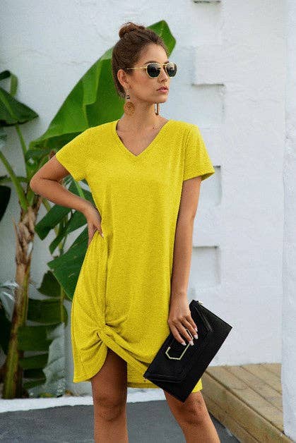 V Neck Short Sleeve T-Shirt Dresses -
