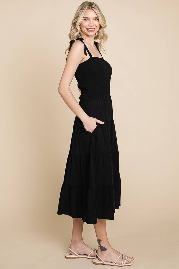 Smocking Tube Tiered Midi Dress: / ALOE GEL
