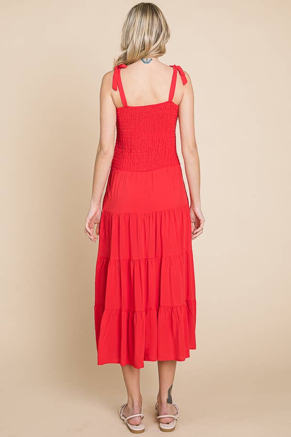 Smocking Tube Tiered Midi Dress: / ALOE GEL