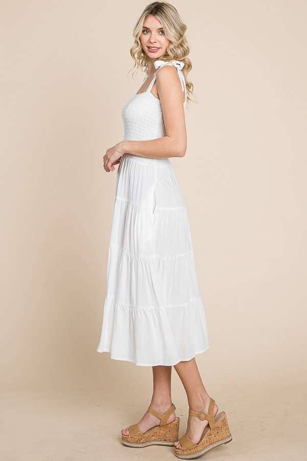 Smocking Tube Tiered Midi Dress: / ALOE GEL
