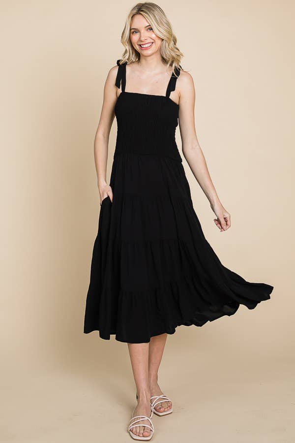 Smocking Tube Tiered Midi Dress: / ALOE GEL