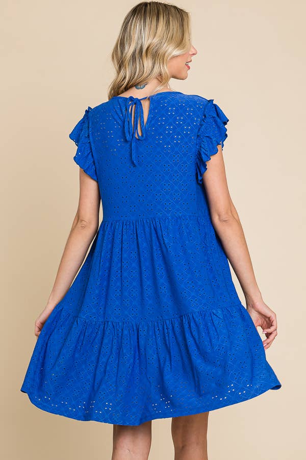 BabyDoll Tiered Mini Ruffle Sleeve Dress: / BUTTER CREAM