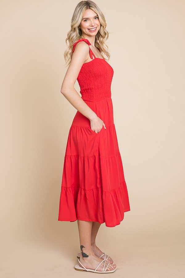 Smocking Tube Tiered Midi Dress: / ALOE GEL