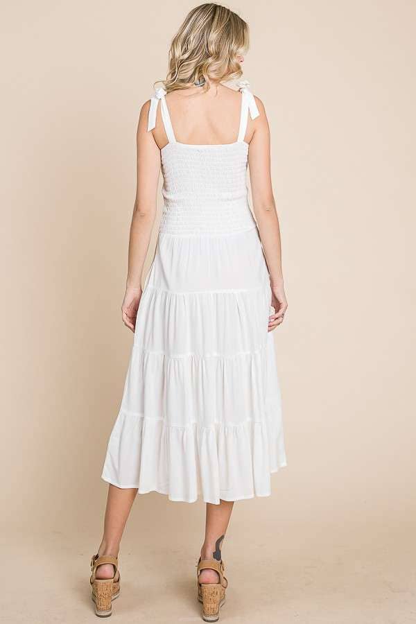 Smocking Tube Tiered Midi Dress: / ALOE GEL