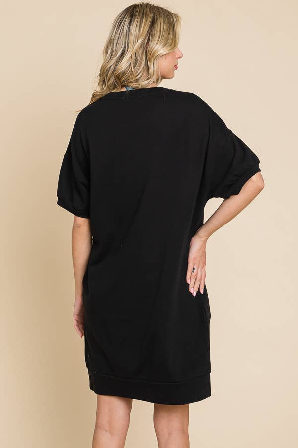 Oversize Crew Neck Short Sleeve Dress: / SUNFLOWER