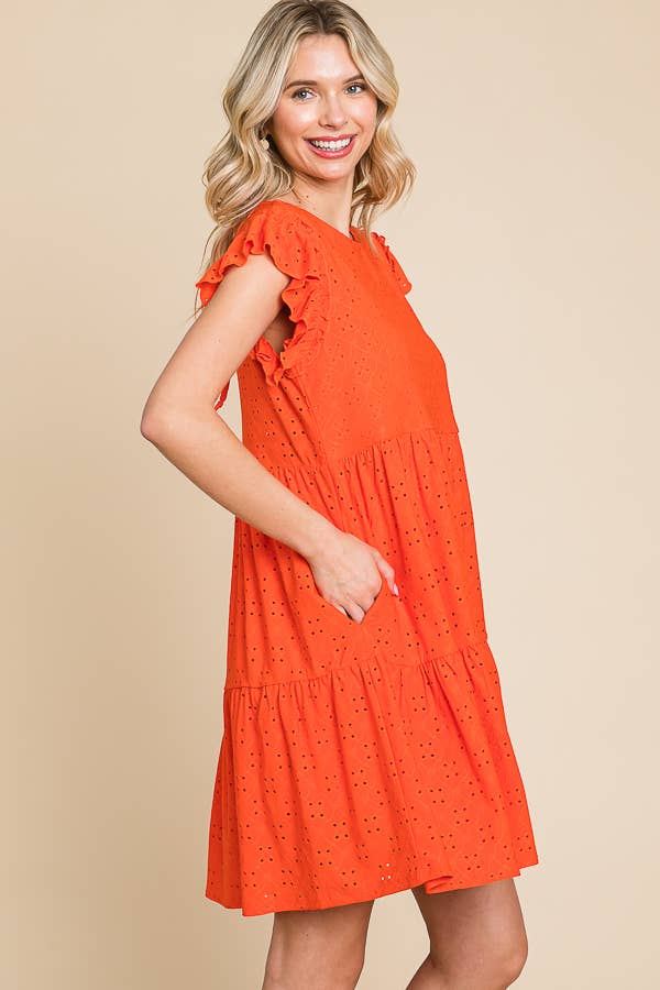 BabyDoll Tiered Mini Ruffle Sleeve Dress: / BUTTER CREAM