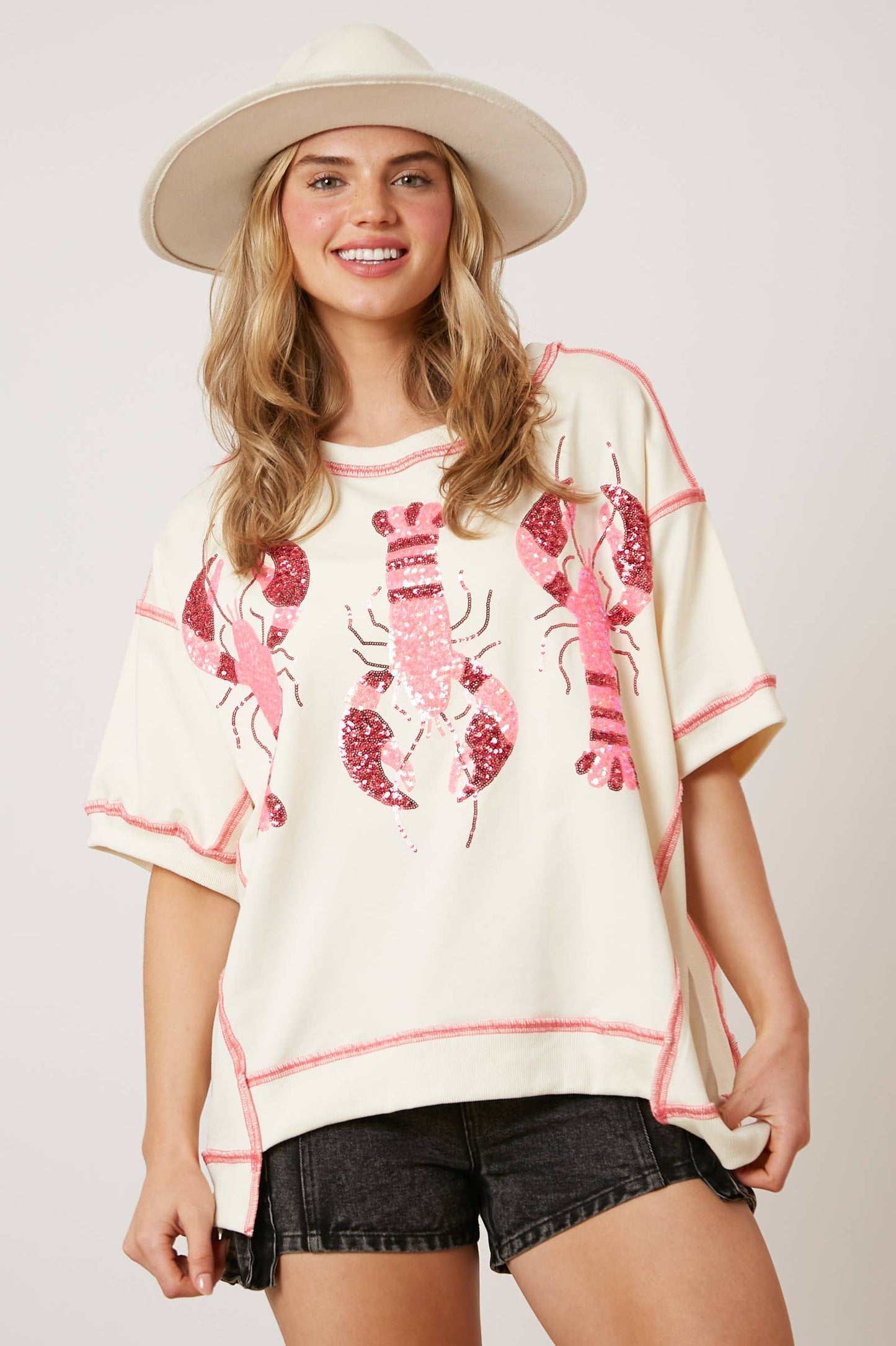 Sequin Crawfish French Terry Top