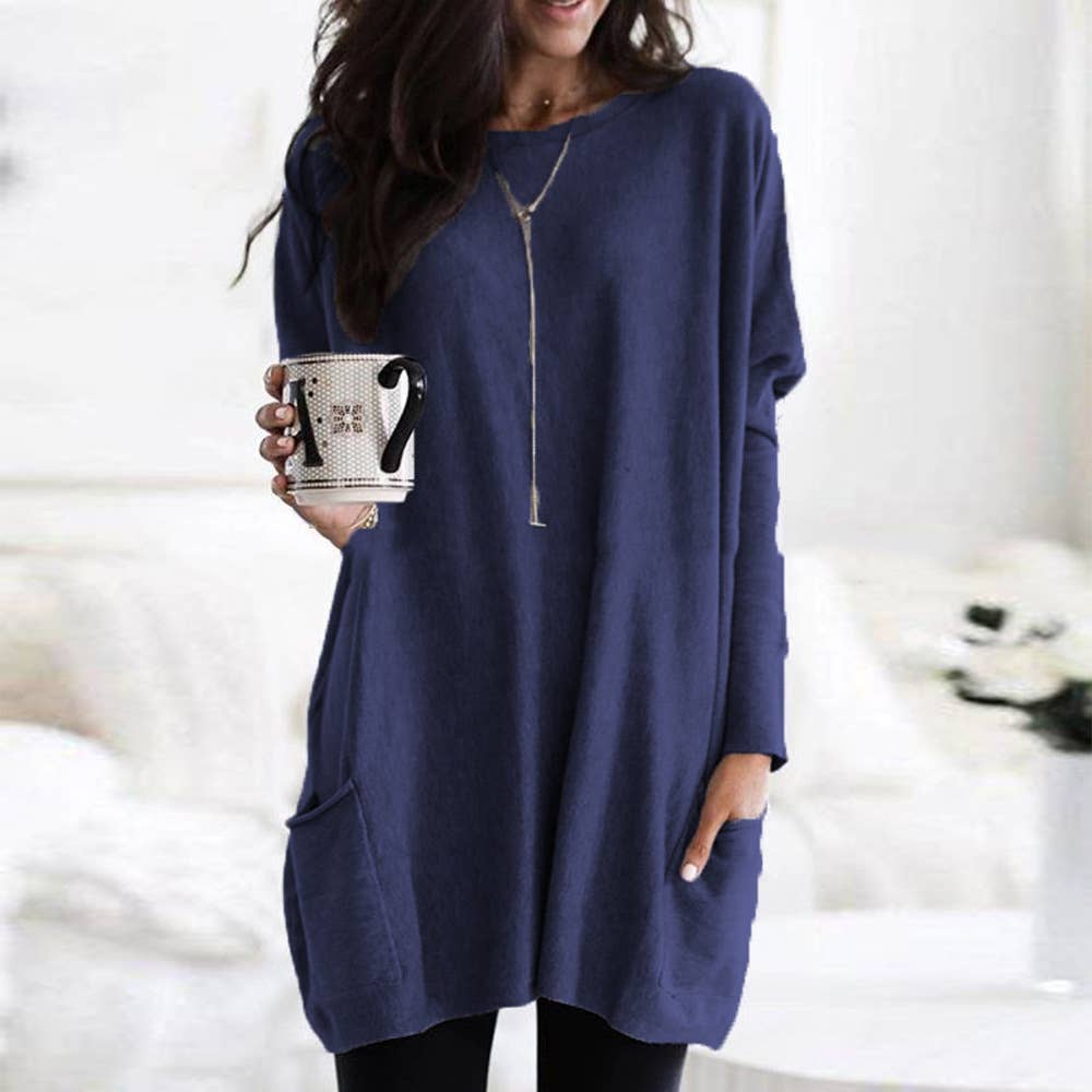 Dress Long Sleeve Round Neck Loose Top: CAMEL