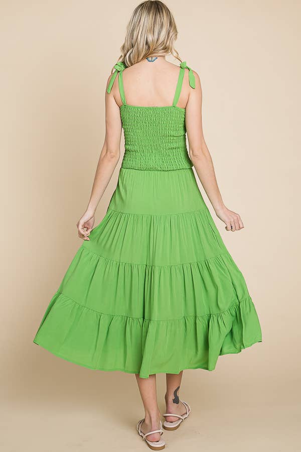 Smocking Tube Tiered Midi Dress: / ALOE GEL