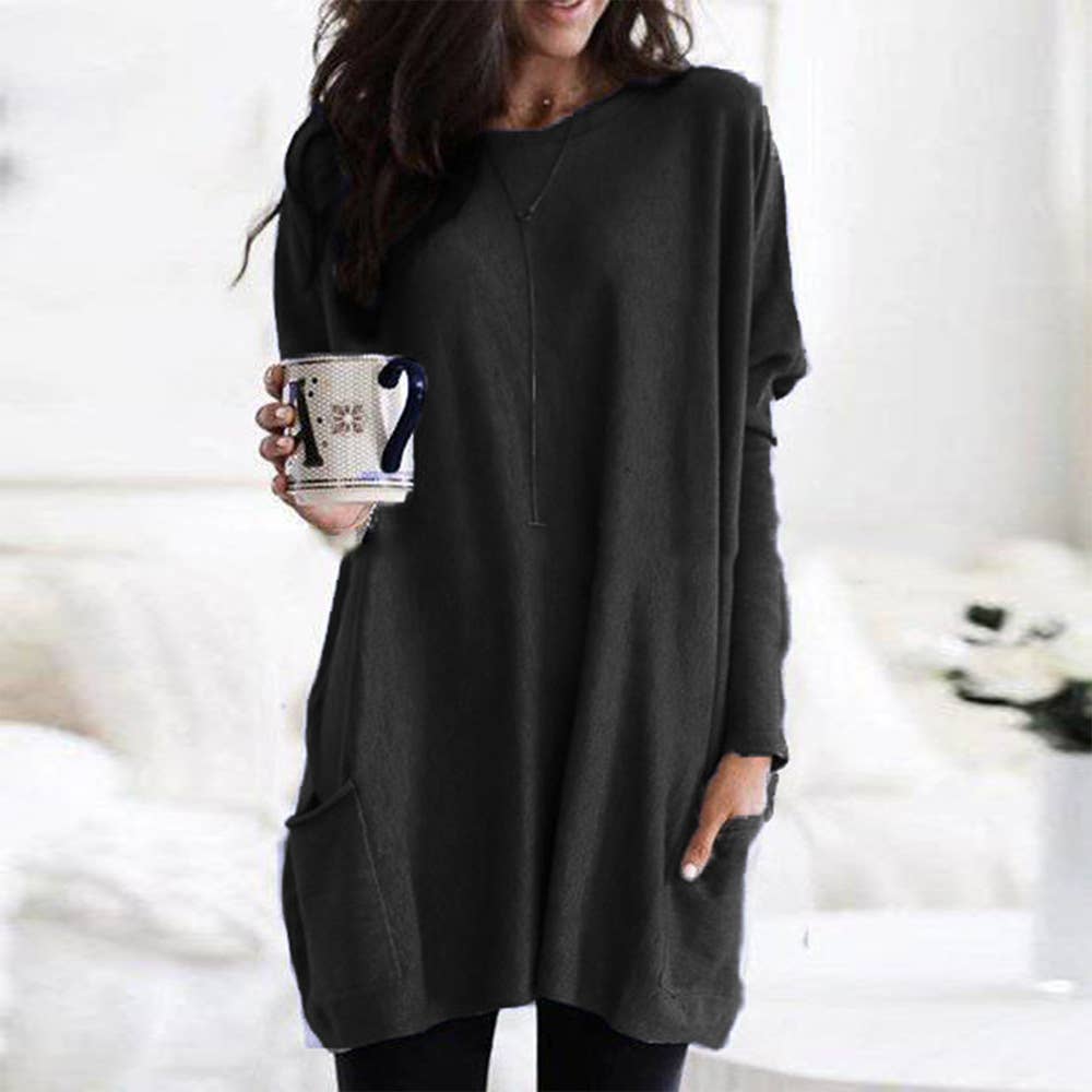 Dress Long Sleeve Round Neck Loose Top: CAMEL