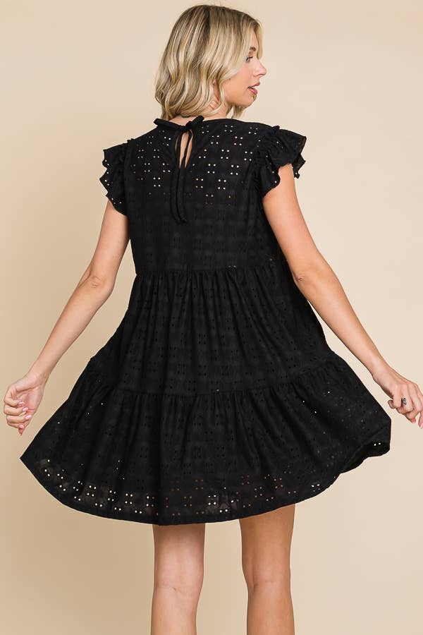BabyDoll Tiered Mini Ruffle Sleeve Dress: / BUTTER CREAM