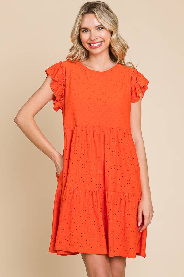 BabyDoll Tiered Mini Ruffle Sleeve Dress: / BUTTER CREAM