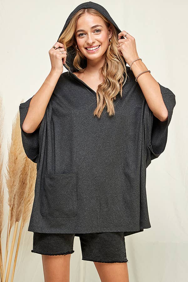 Hoodie Poncho Top: / PUMPKIN SPICY