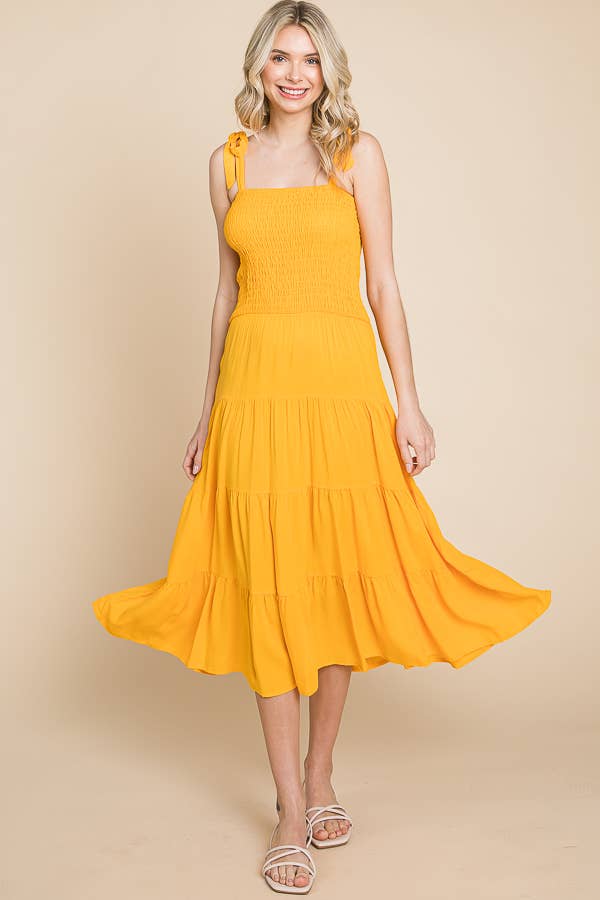 Smocking Tube Tiered Midi Dress: / ALOE GEL