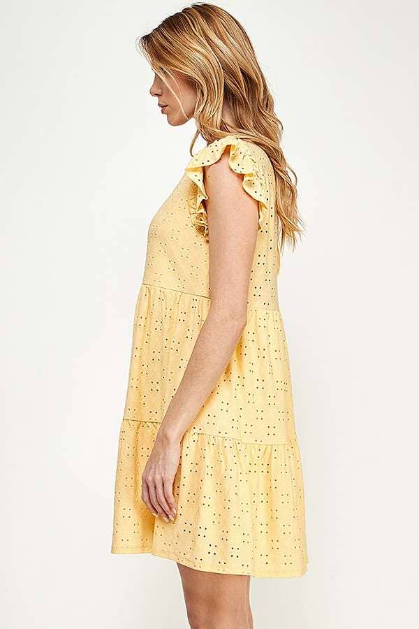 BabyDoll Tiered Mini Ruffle Sleeve Dress: / BUTTER CREAM