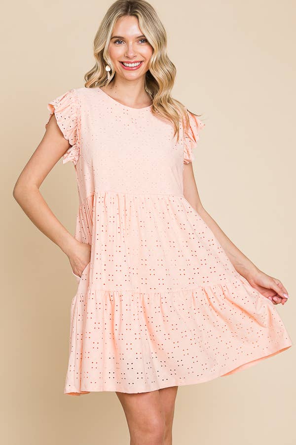 BabyDoll Tiered Mini Ruffle Sleeve Dress: / BUTTER CREAM