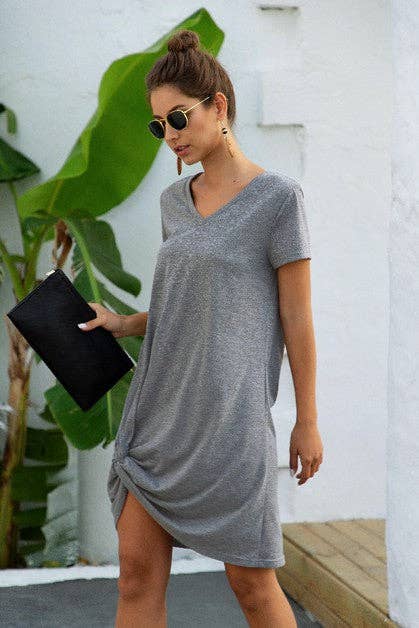 V Neck Short Sleeve T-Shirt Dresses -