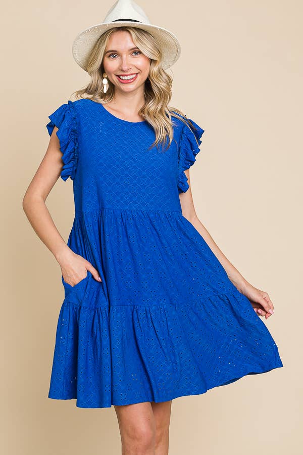 BabyDoll Tiered Mini Ruffle Sleeve Dress: / BUTTER CREAM